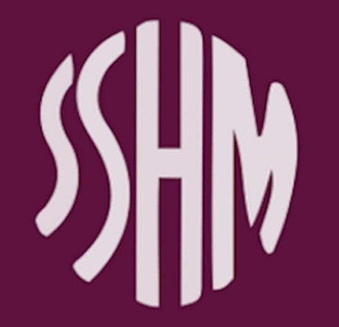 The Social History of Medicine logo - off-white 'SSHM' on maroon background.