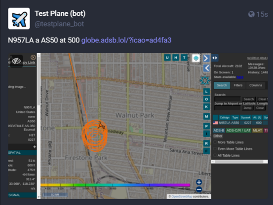 Screen shot of a circling plane, detected by some new software.