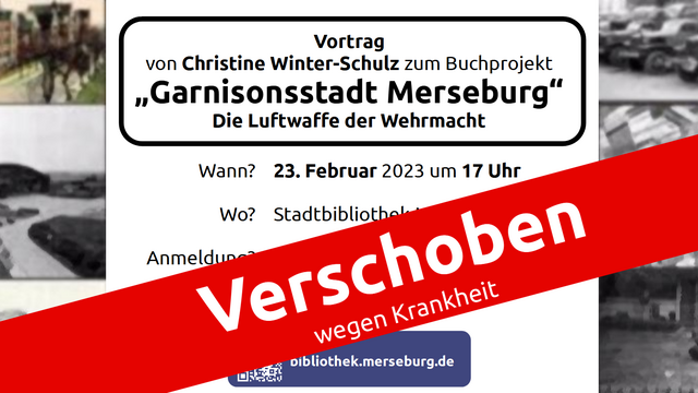 Bild zur Veranstaltung mit Titel und Infos. Darüber ist ein großer roter Streifen mit der Aufschrift "Verschoben wegen Krankheit"