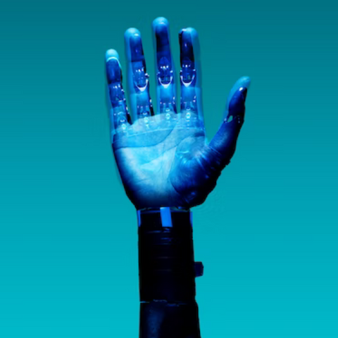 Blue robot hand on blue background.
Picture by ThisisEngineering RAEng in Unsplash