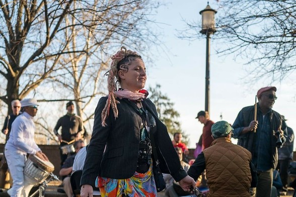 A dancer enjoying the drum circle.