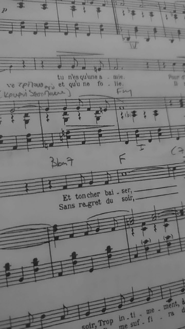 Close up of the sheet music with notes on it