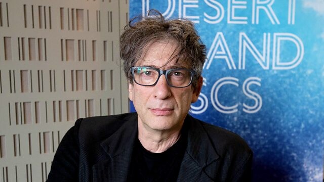 Author Neil Gaiman in the BBC Desert Island Discs studio in 2021