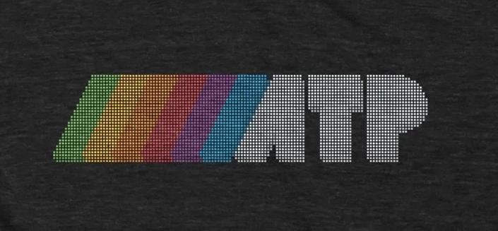 Pixelated ATP logo on black T-shirt-fabric background