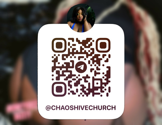 Honeybee Deity from behind, blurred with a QR code to Their telegram channel superimposed over top.