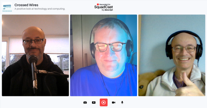 Selfies of James Bilsbrough and Phil and Stu Ashby recording this episode