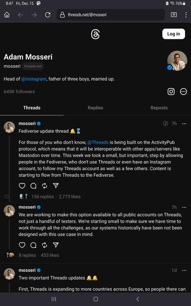 Screenshot of a Threads page