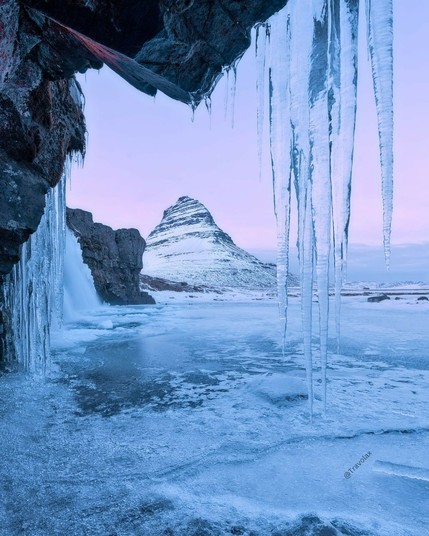 Kirkjufell waterfall in winter, Iceland