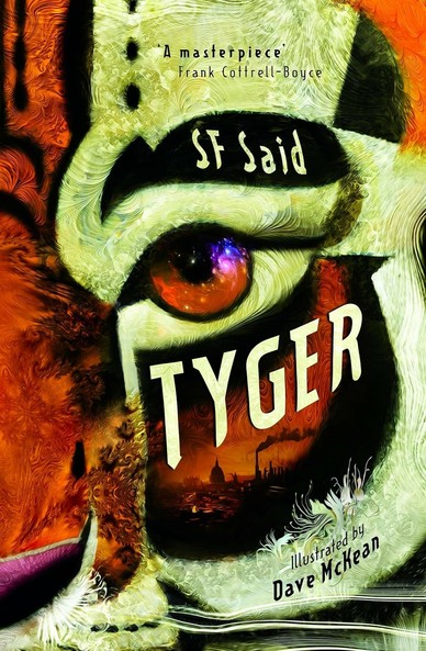 Cover of S F Said's TYGER, featuring half of a tiger's face in extreme close-up
