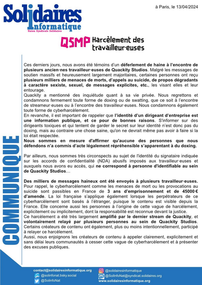 Première page du communiqué