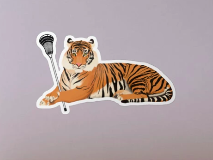 Our tiger mascot is playing lacrosse.