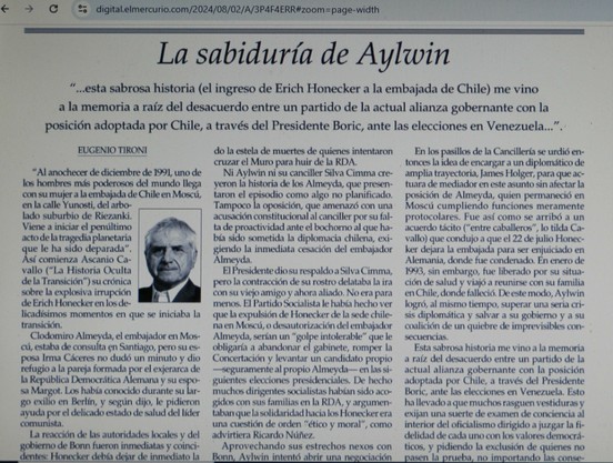La sabiduría de Aylwin Eugenio Tironi el el Mercurio