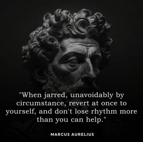 "When jarred, unavoidably by circumstance, revert at once to yourself, and don't lose rhythm more than you can help."
MARCUS AURELIUS