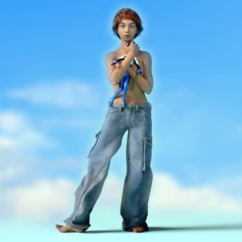 Sally's version of the cover of the Serge Gainsbourg album L'Histoire de Melody Nelson. She is in the same pose as Jane Birkin, but instead of a toy doll, she is holding Shinji Ikari from Evangelion to her chest and stifling his entire head with her right hand.