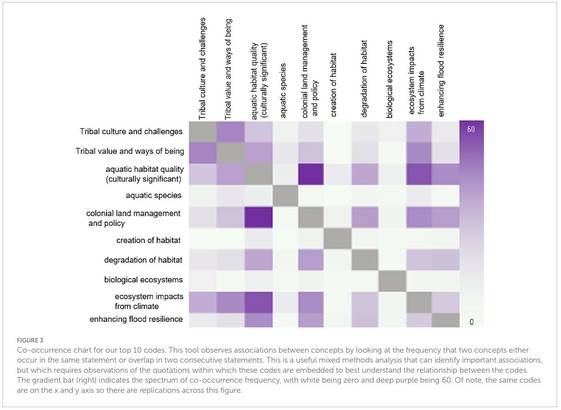 chart/matrix - results, survey, consultation, co-occurrence for their top 10 codes