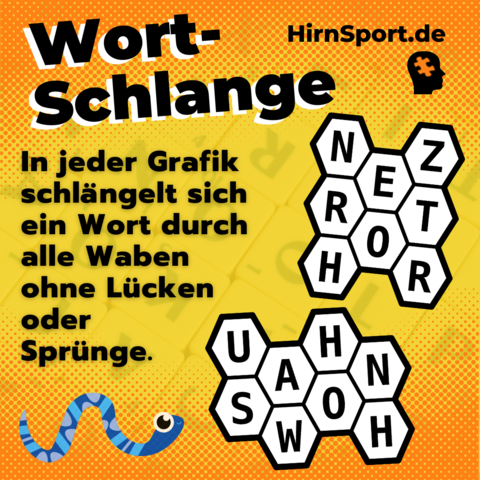 In den beiden Grafiken schlängelt sich jeweils ein Wort durch alle Zellen. Die Buchstaben bilden ein Wort. Folgende Buchstaben kommen vor:
1: Z T R E O N R H
2: U A S W O H N H