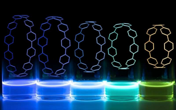 [ImageSource: University of Oregon]

The nanohoops glow under UV light.

Most fluorescent molecules break down under the lengthy exposure to heat required for his 3D printing technique. The Jasti lab's nanohoops are much more stable under high temperatures.