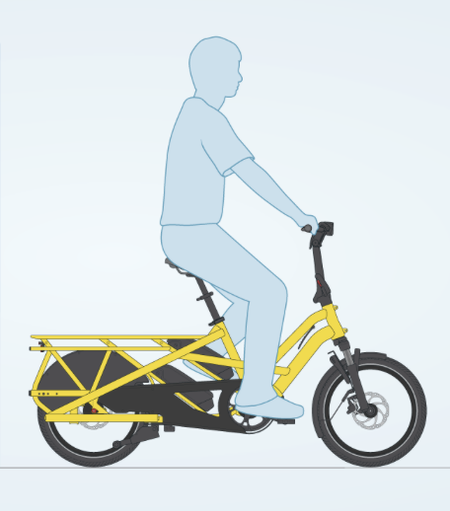 Drawing of a rider sitting upright on the high seat and high handlebars.