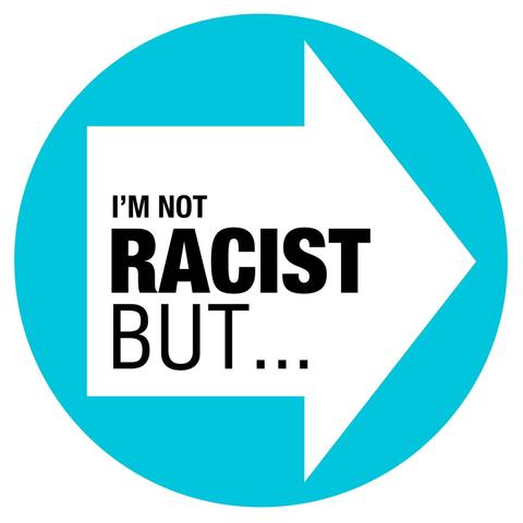 A parody of the reform UK arrow logo with the text replaced to read "im not racist but..."