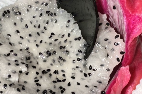 And eat the grey flesh of this particular dragonfruit with a spoon