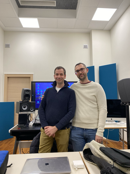Pavol Brezina e Nicola Monopoli nell’aula di Musica Elettronica del Conservatorio “U. Giordano” di Foggia