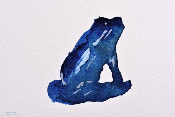 Small faience frog painted in watercolours