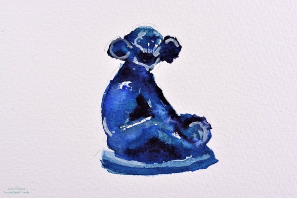 Small faience monkey painted in watercolours