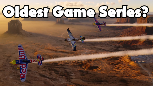 3 planes fly across the desert. They are computer graphics but impressive ones as they are from Flight Simulator 2024. The text asks if it's the oldest video game series.