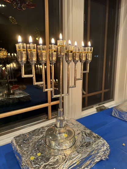 My fully lit oil menorah