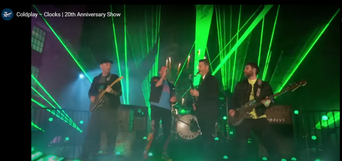 Screenshot 03. Januar 2025 - eine Band auf der Bühne mit grünen Lasereffekten

2.809.762 Aufrufe  27.01.2023  #Kimmel
Coldplay was the first band to perform on our first show 20 years ago. Chris Martin and Coldplay return to celebrate our 20th anniversary with an amazing rooftop performance of “Clocks!”

SUBSCRIBE to get the latest #Kimmel: http://bit.ly/JKLSubscribe

Visit the Jimmy Kimmel Live Website : http://bit.ly/JKLWebsite
Like Jimmy Kimmel on Facebook: http://bit.ly/KimmelFB
Like Jimmy Kimmel Live on Facebook: http://bit.ly/JKLFacebook
Follow @JimmyKimmel on Twitter: http://bit.ly/KimmelTW
Follow Jimmy Kimmel Live on Twitter: http://bit.ly/JKLTwitter
Follow Jimmy Kimmel Live on Instagram: http://bit.ly/JKLInstagram
