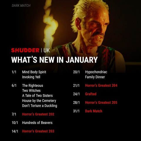 An infographic from Shudder UK, showing their January line-up