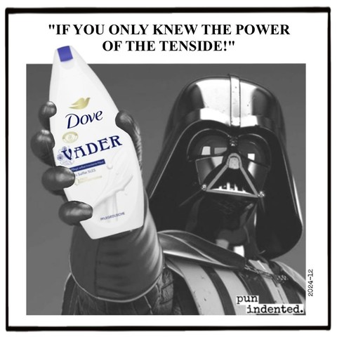 Ein Bild von Darth Vader, der eine Flasche Duschgel der Marke Dove hochhält. Auf der Flasche steht: Dove Vader. Zitat: If you only knew the power of the tenside!