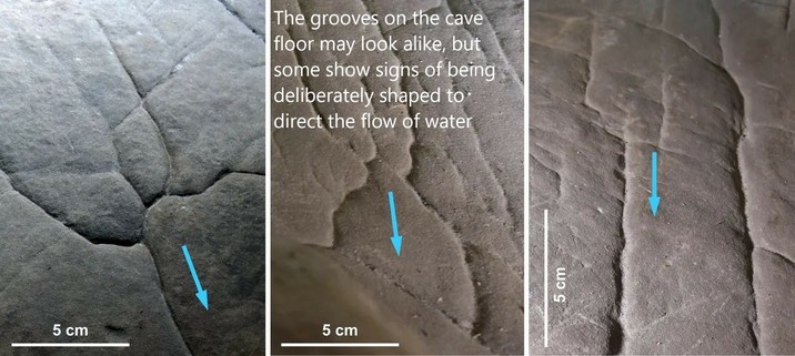 photos - the grooves on the cave floor may look alike, but some show signs of being deliberately shaped to direct the flow of water