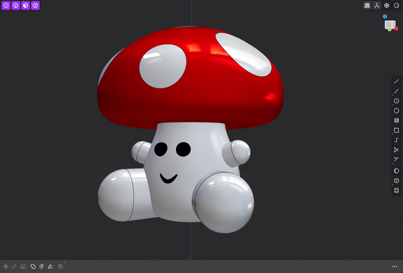3d cartoon model of a cute baby mushroom, modeled in Plasticity