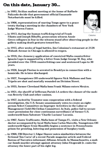 Collection of crime history items from January 30.