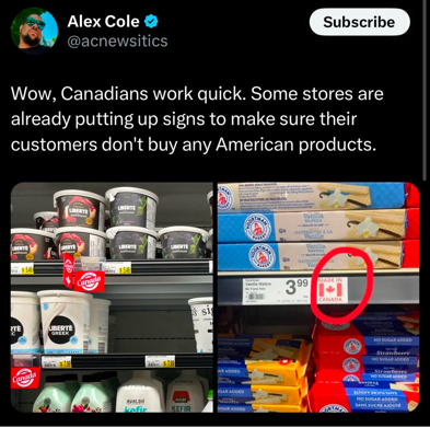 Canadian grocery shelves with Canadian labels