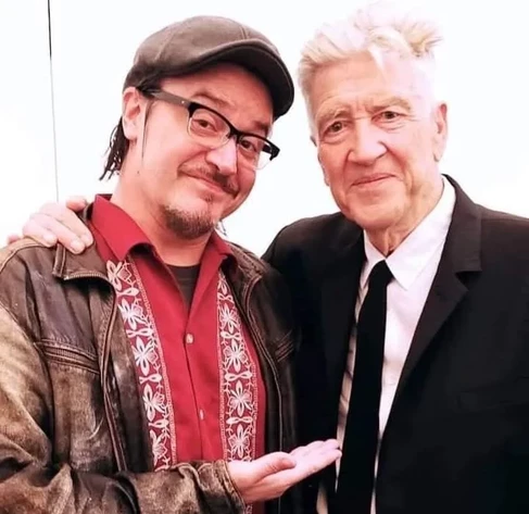 A picture of Mike Patton and David Lynch, taken in 2018 at Festival of Disruption