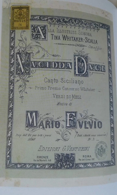 1° premio alla canzone "Vucidda duci"  vincitrice del Concorso della Canzone siciliana svoltosi a Palermo nel 1891