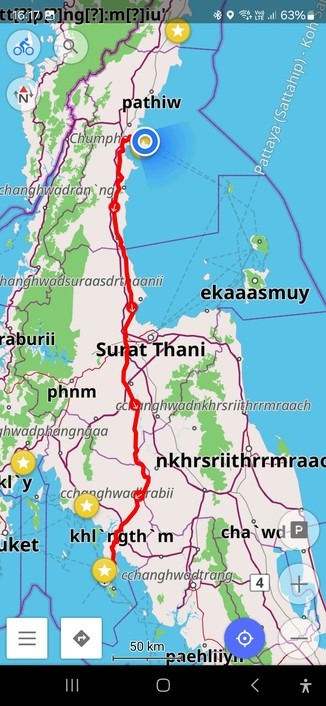 OSM-Track vom Hadsai Resort nach Koh Lanta,  ca. 400 km.
