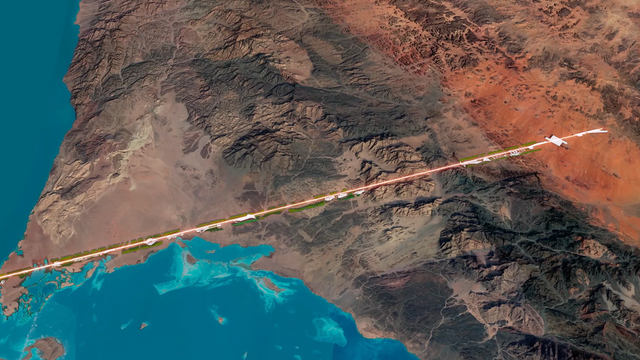 Imagen aérea de The Line, la línea que atraviesa el desierto