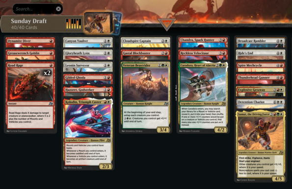 Screenshot of a MtG deck in the Aetherdrift draft format