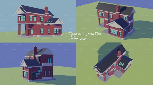 Low-poly 3D model of a red house.