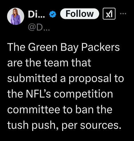 The Green Bay Packers are the team that has to the NFL to ban the tush push