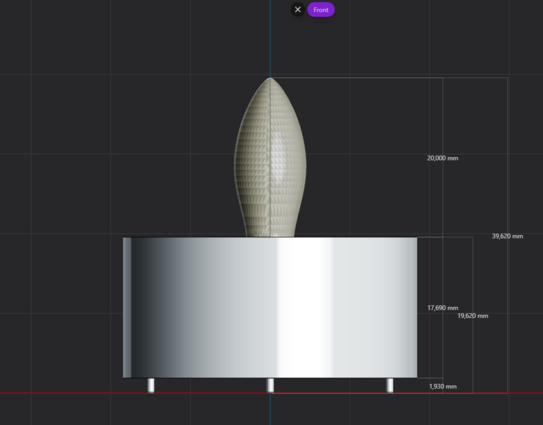 3d model of LED tealight with measurments to the right side