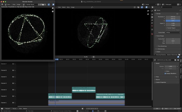Screenshot of blender video editor cutting some audio and video together.