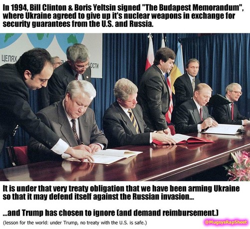 The U.S. agreed to guarantee Ukraine's security as part of the 1994 agreement to give up their nuclear weapons.