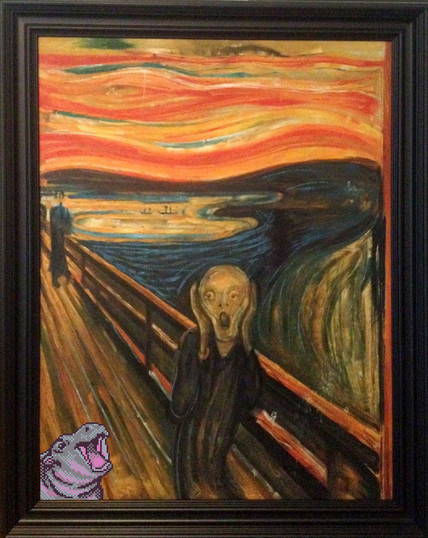 An image of the famous painting "The Scream" with a tiny pixel art Moo Deng pasted into the bottom-left corner seemingly screaming in concert with the subject of the painting. You scream, I scream, we all scream...

Pixel art Moo Deng from @smiter@mas.to: https://mas.to/@smiter/114110076319035570

"The Scream" painting by Munch via DDG image search: https://www.bartongalleries.com/past-commissions/73/The-Scream-Edvard-Munch