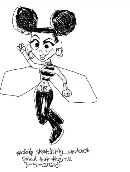 Digital inked pencil sketch of Bumblebee from Teen Titans for #dailysketchingworkout prompt small but fierce