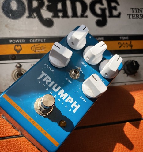 A Wampler Triumph overdrive pedal on an Orange tiny terror combo amp