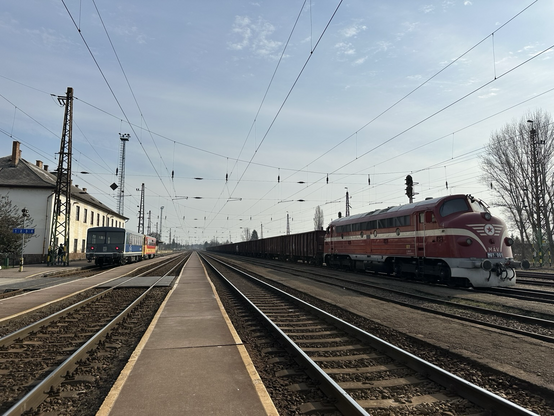 Eine Nohab mit Güterzug steht ebenfalls im Bahnhof